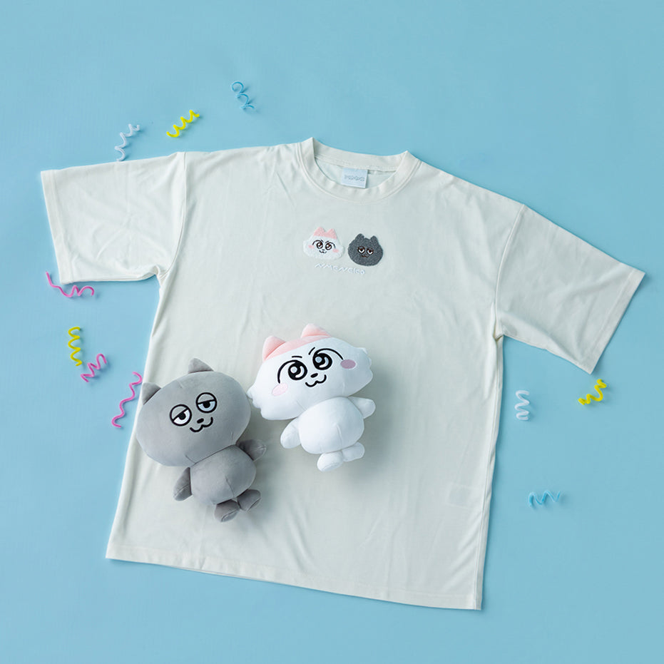 RUN TO THE FUTURE 3Dキャット刺繍 Tシャツ ミニ ホワイト もこもこ 猫 ネコ キャット ぶすネコ ワッペン刺繍 Tシャツ 3D刺繍 全