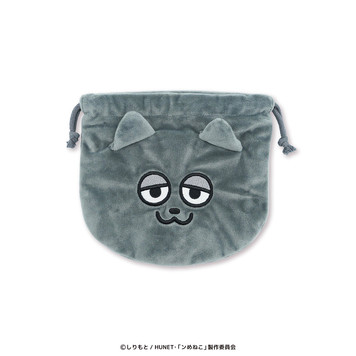 Natu ハンドメイド 巾着袋 クロネコドット グレー ンめねこ ぬいぐるみ巾着（うすくろ）